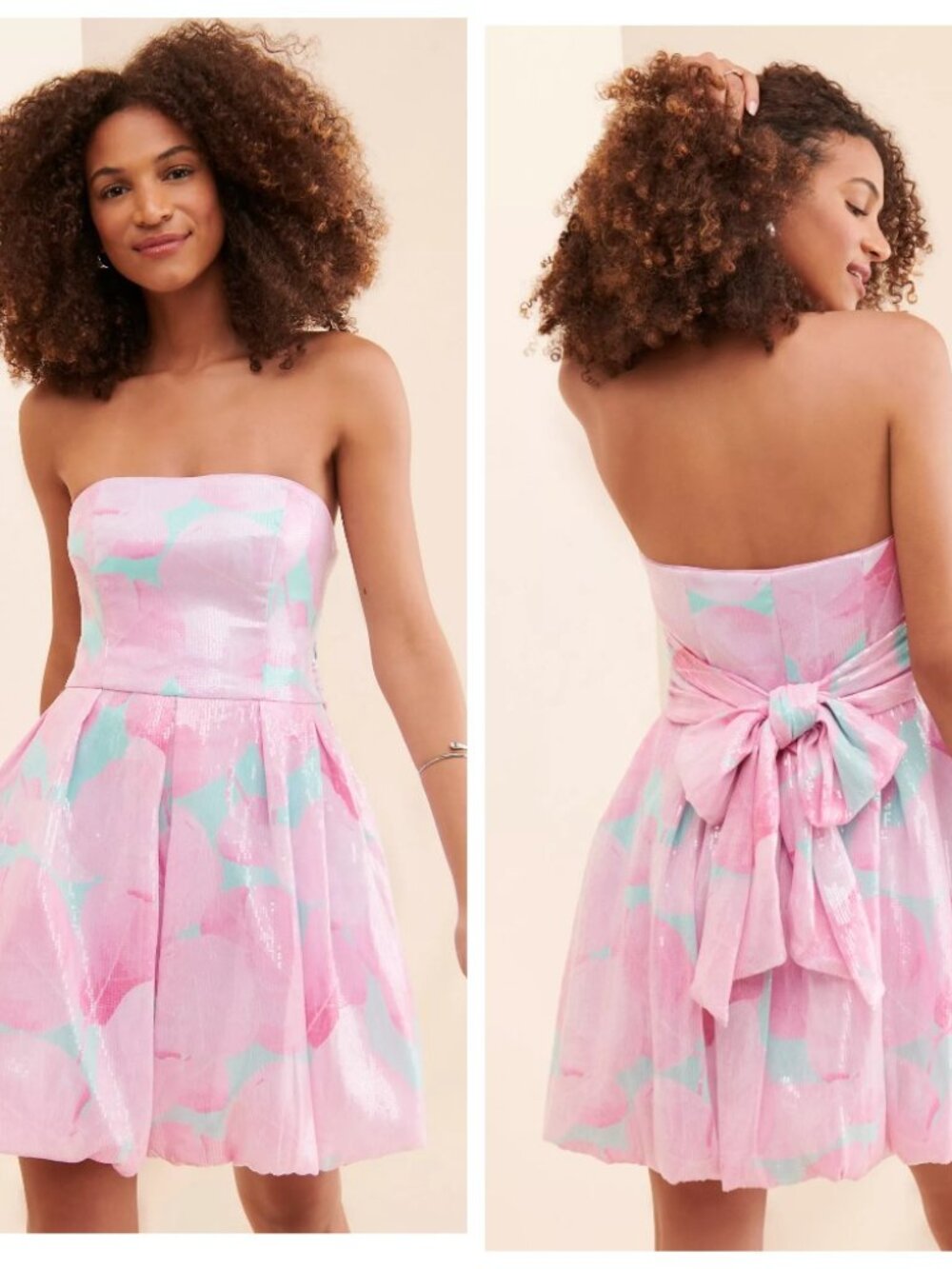 New Hutch (Anthropologie): dress pink and turquoise sequins, bubble skirt,